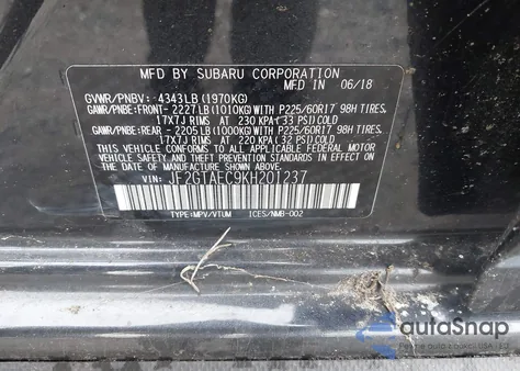 2019 Subaru Crosstrek 2.0I Premium из США, поврежденный, VIN JF2GTAEC9KH201237